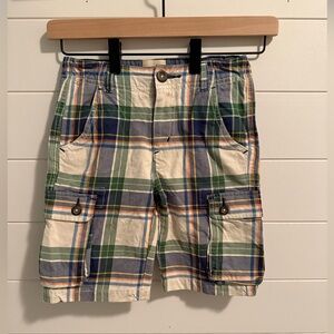 Mini Boden Size 8Y Plaid Cargo Shorts Adjustable Waist 100% Cotton
